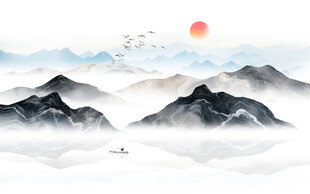 新中式山水大理石背景墙