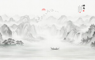 工笔国画山水壁画