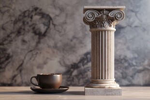 古典罗马柱与咖啡杯摆件
