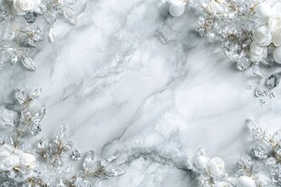 大理石上的银白花卉装饰