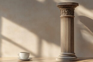 古典柱与杯的静谧场景