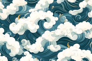 中式海浪云纹图案设计