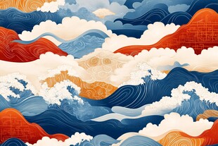中式海浪祥云纹理图案