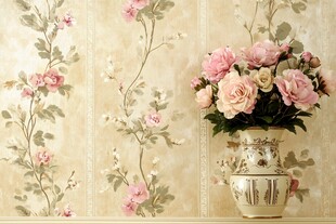 花卉墙纸旁的精致花瓶插花