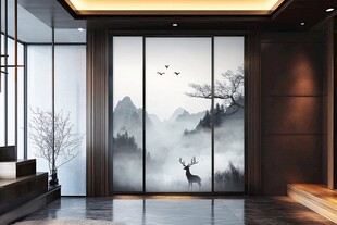 中式山水风客厅玻璃隔断