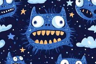蓝色怪兽星空趣味图案