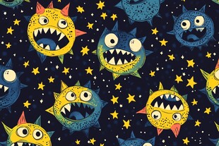 可爱怪兽星空图案背景