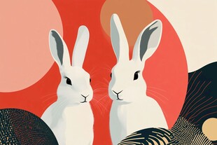 双兔相依的几何风插画