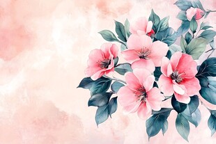 粉色花卉水彩画背景图