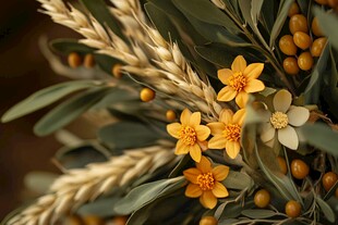 金黄花卉与穗状植物特写