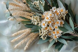 清新白花卉配麦穗装饰花束