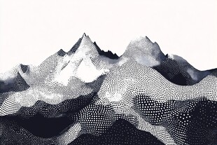 黑白点状抽象山脉景观