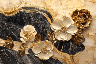 金白花卉大理石背景墙