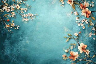 蓝底花卉背景图