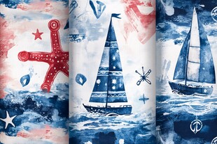 海洋帆船主题水彩图案