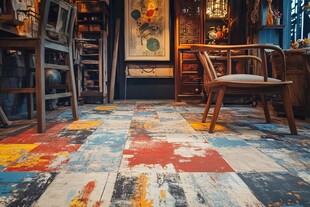 复古多彩地板的温馨室内空间