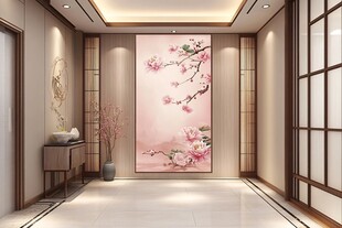 中式玄关 雅致桃花壁画空间