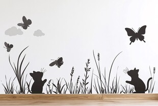 猫咪蝴蝶墙贴装饰画面