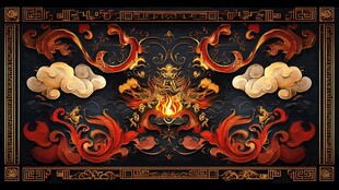 中式龙纹云焰华丽祥瑞图案