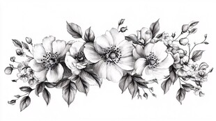 黑白花卉插画装饰图案