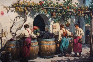 葡萄丰收时的酿酒场景