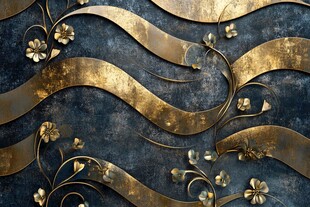 金色波纹花卉金属质感背景