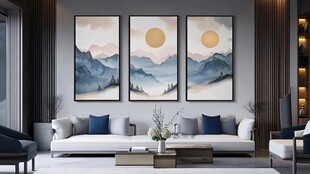 新中式客厅山水挂画装饰
