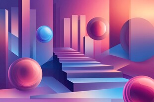 梦幻阶梯与悬浮彩球空间