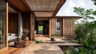 日式庭院风木质住宅景观