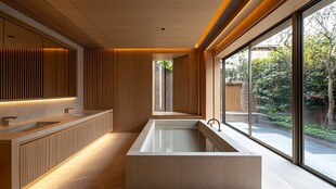 现代木质风带庭院浴室空间