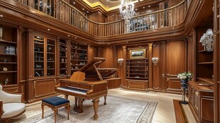 豪华木质双层音乐书房空间