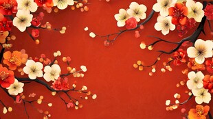 红梅映红底 中式唯美画面