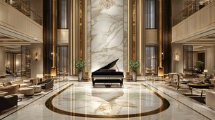 豪华大厅中的优雅钢琴陈设