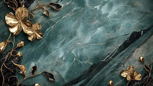 绿玉石上的金色花卉装饰