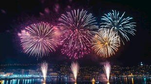 夜空中绚烂绽放的多彩烟花