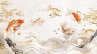 九鱼戏水图 中式祥瑞画面