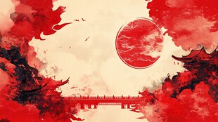 水墨红韵中的古风景致