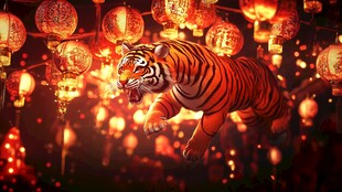 猛虎闹春 灯笼闪耀贺佳节