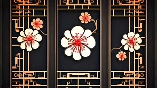 中式梅花屏风装饰图案