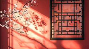中式窗景下的烂漫花枝