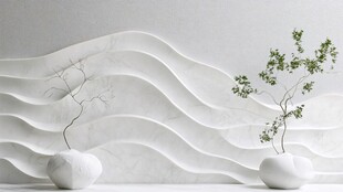 简约波浪墙配两株绿植