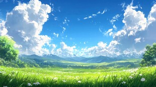 梦幻草原风光 蓝天白云相伴