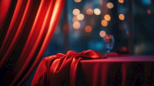 红色绒布窗帘下的浪漫场景