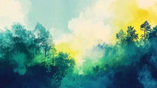 梦幻森林水彩风景图