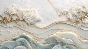 白玉浮雕花卉山水装饰画