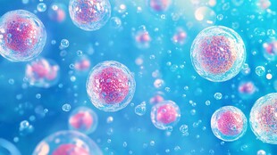 梦幻细胞在蓝色背景中漂浮