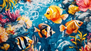 梦幻海底世界彩色鱼群图景