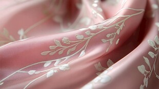 粉色丝绸上的精致枝叶花纹