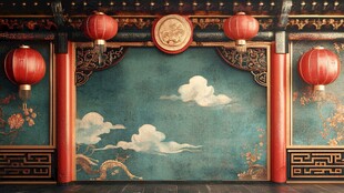 中式古典门庭红灯装饰景