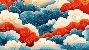 中式海浪云纹图案设计